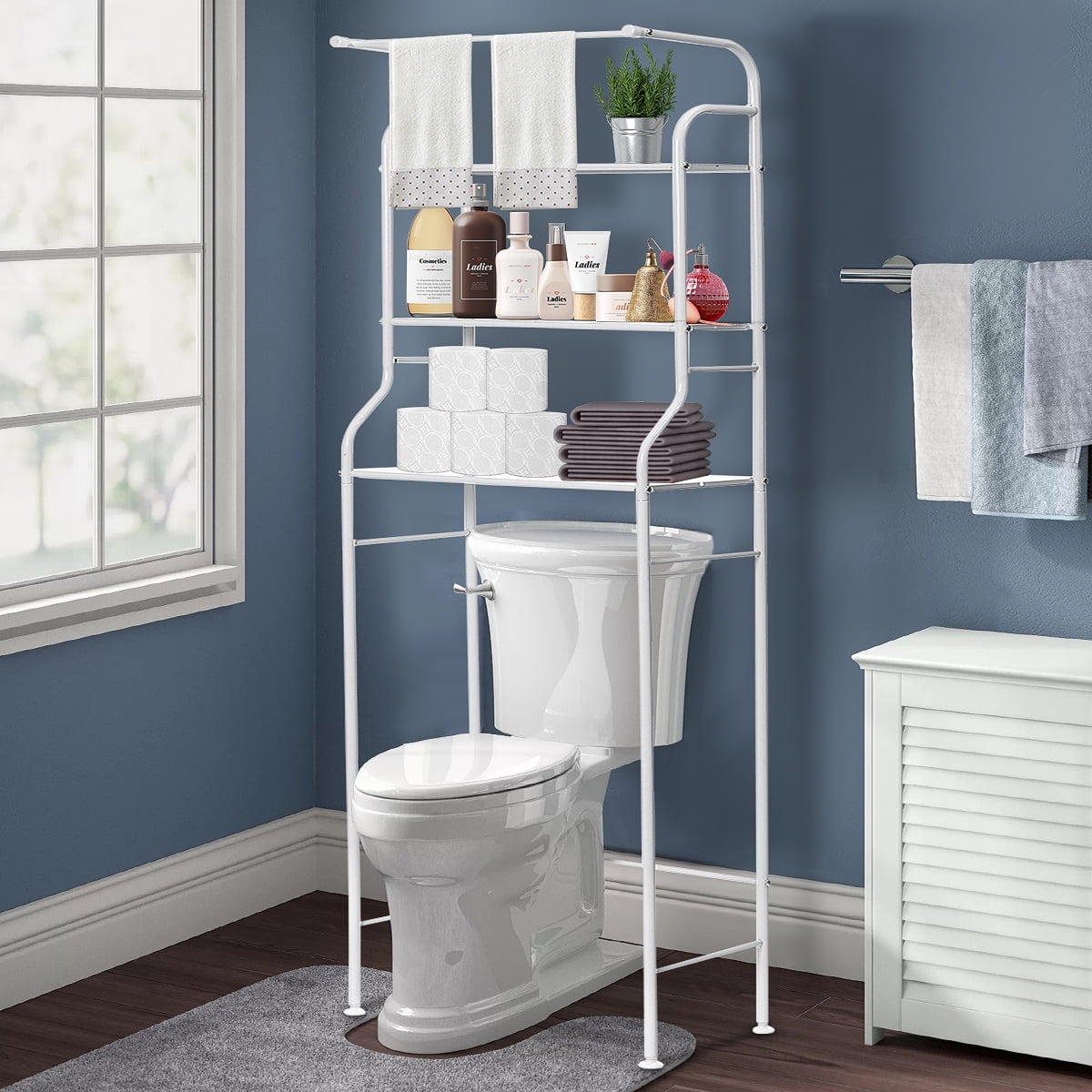 Bathroom Storage White Over The Toilet Space Saver 3 Shelves Cabinet pertaining to Vega Over The Toilet Bathroom Storage Cabinet, White