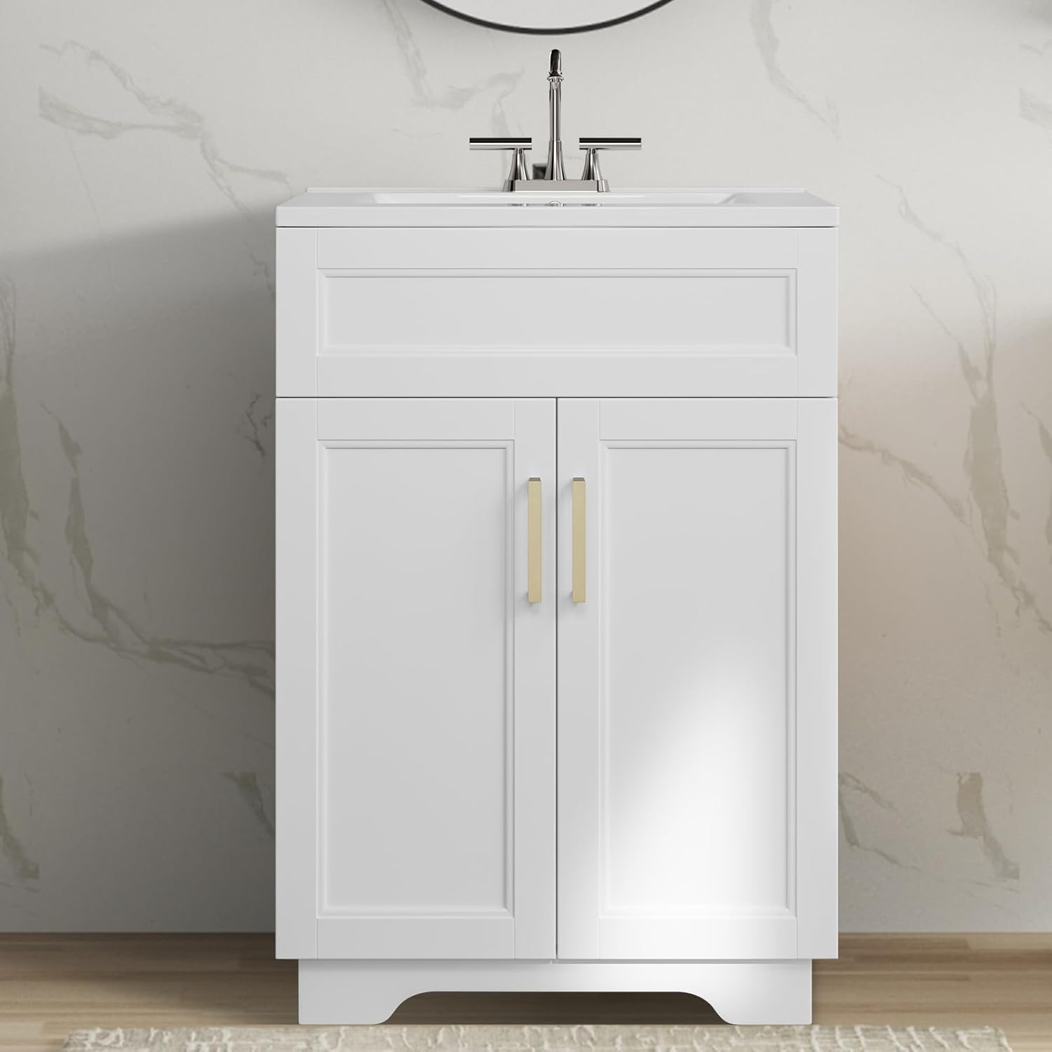Bathroom Vanity With Ceramic Sink Combo 24-Inch, Modern Wooden Bathroom ... for Augusta 24" Bathroom Vanity Cabinet, White