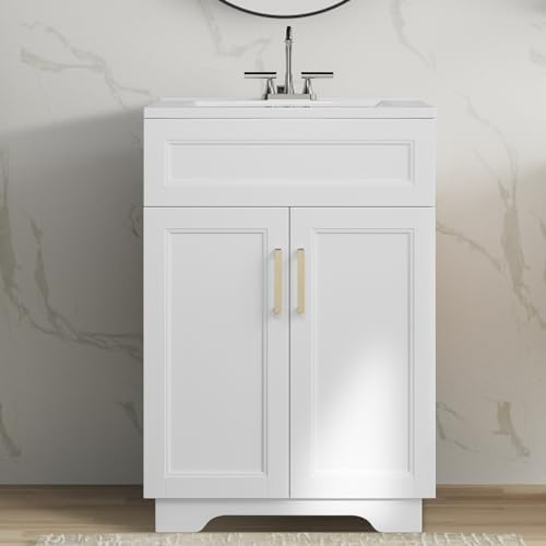 Bathroom Vanity With Ceramic Sink Combo 24-Inch, Modern Wooden Bathroom ... regarding Maximizing Storage and Style with Modern Bathroom Vanity Solutions