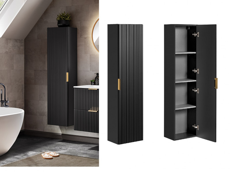 Bathroom Wall Cabinet Tall Floating Black Ribbed Storage Unit in The Practical Benefits of Choosing Black Finishes for Bathroom Furniture