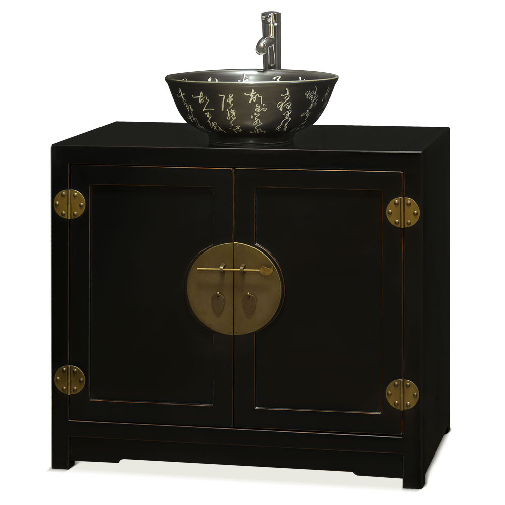 Black Elmwood Ming Vanity Cabinet within Preserving Heritage Through Modern Dark Espresso Elmwood Chinese Vanity Design