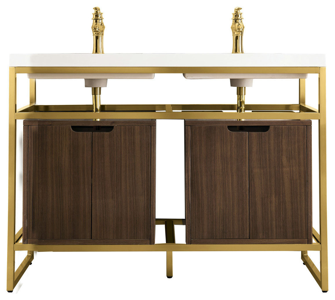 Boston 47" Sink Console Radiant Gold, Walnut Storage Cabinet White ... within Maintaining Your Boston 19" Storage Cabinet with Walnut Finish for Long-Term Use
