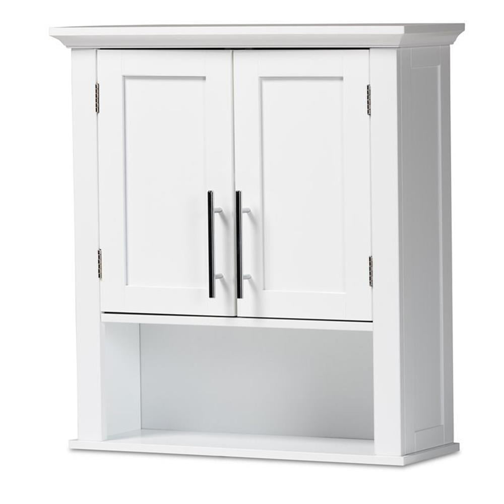 Bowery Hill White Finished Wood 2-Door Bathroom Wall Storage Cabinet ... in How to Choose the Right 32 Tall Wood 2 Door Bath Cabinet for Your Space