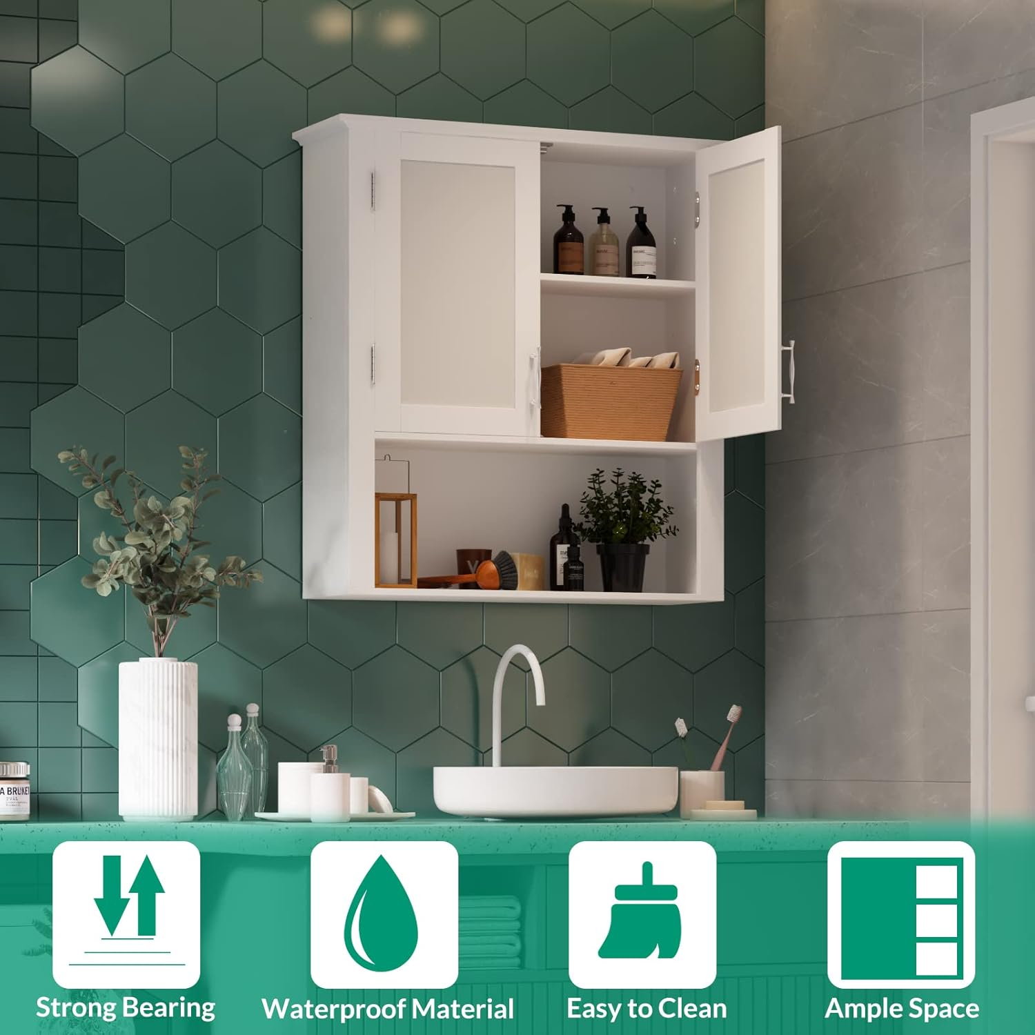 Buy Vivijason Wall Mounted Bathroom Cabinet, Over The Toilet Space ... in Wall-Mounted Bathroom Cabinet, Compact Storage Organizer For Toiletries