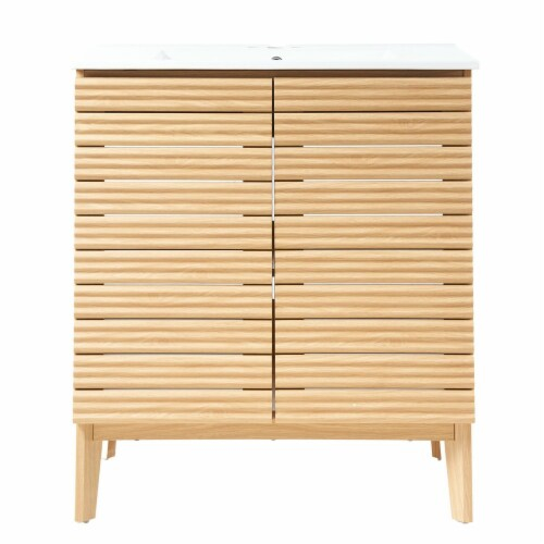 Calandre Thin Linear Slat Modern Farmhouse 2-Shelf Bath Vanity Cabinet ... regarding 20" Linear Slat Modern 2-Shelf Bath Vanity Cabinet Only, Sink Basin Not Included