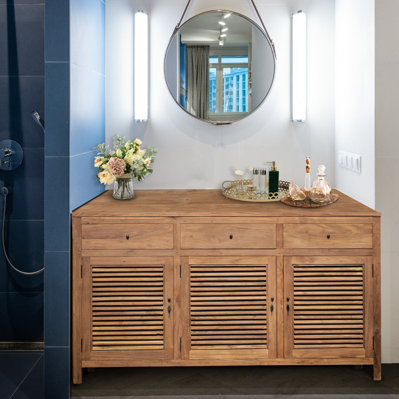 Chic Teak Recycled Teak Wood Tarragona Bathroom Linen Cabinet With 3 ... for Recycled Teak Wood Valencia Bathroom Linen Cabinet