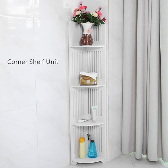 Corner Shelf Unit, Narrow Bathroom Storage 4-Tier Wooden Standing ... for Olivia 4-Tier Wood Corner Bathroom Shelves