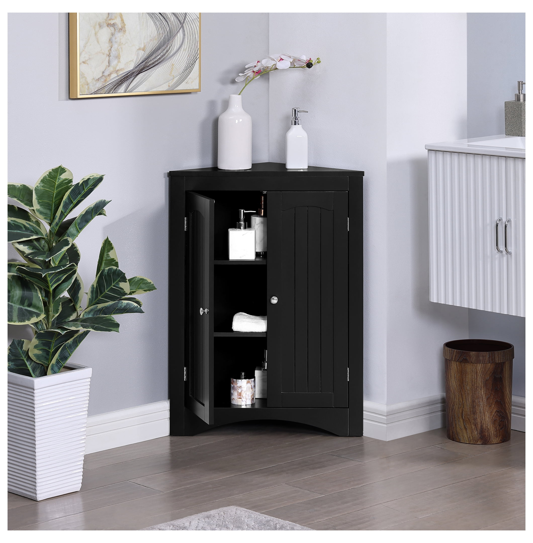 Corner Storage Cabinet, Bathroom Kitchen Floor Cabinet With Doors ... throughout Building Better Organization with Quality Fir Wood Storage Cabinets for Every Room