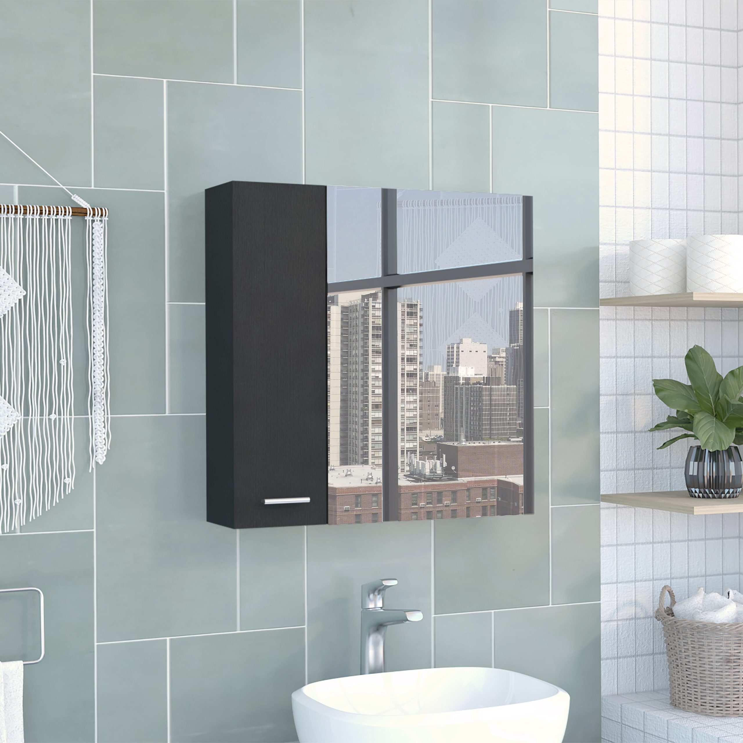 Cosotower Medicine Cabinet Prague, Four Internal Shelves, Single Door ... pertaining to Roma Mirrored Medicine Cabinet Black Wengue