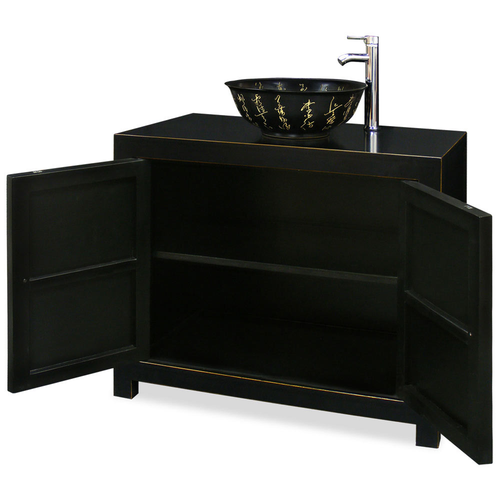 Distressed Black Elmwood Ming Vanity Cabinet intended for Preserving Heritage Through Modern Dark Espresso Elmwood Chinese Vanity Design