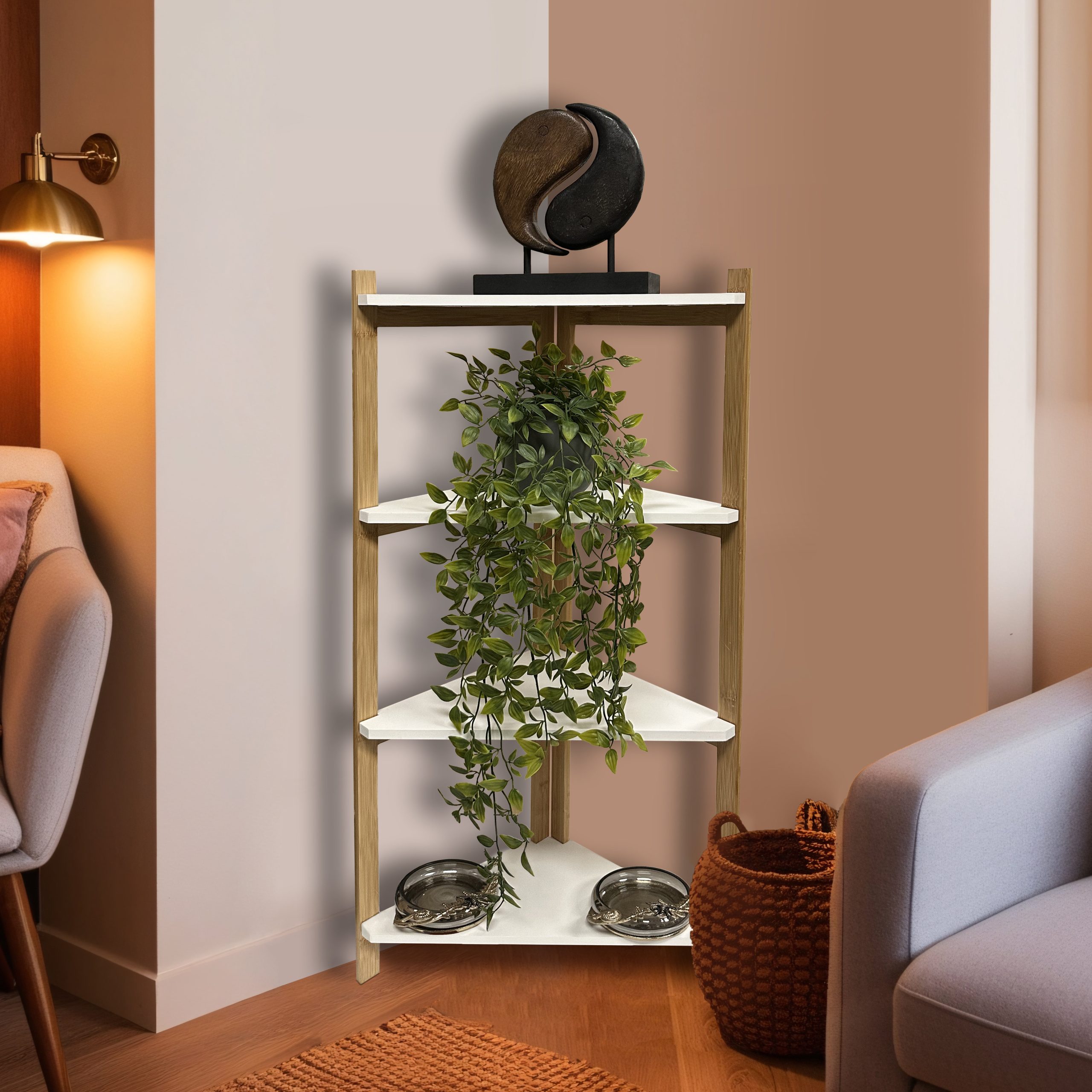 Ebern Designs 4-Tier Wooden Corner Shelf – Bathroom Décor For Hotels ... regarding Designing Functional Bathroom Organization with 4-Tier Storage Units