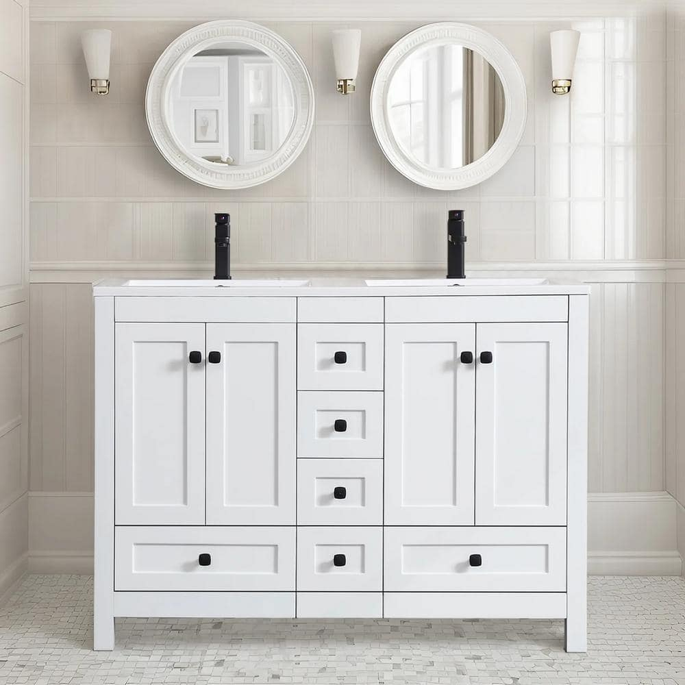Eclife 48 In. W. X 18 In. D X 34 In. H Sink Bath Vanity In White With ... for Isle 48" Double Bathroom Vanity Cabinet White White