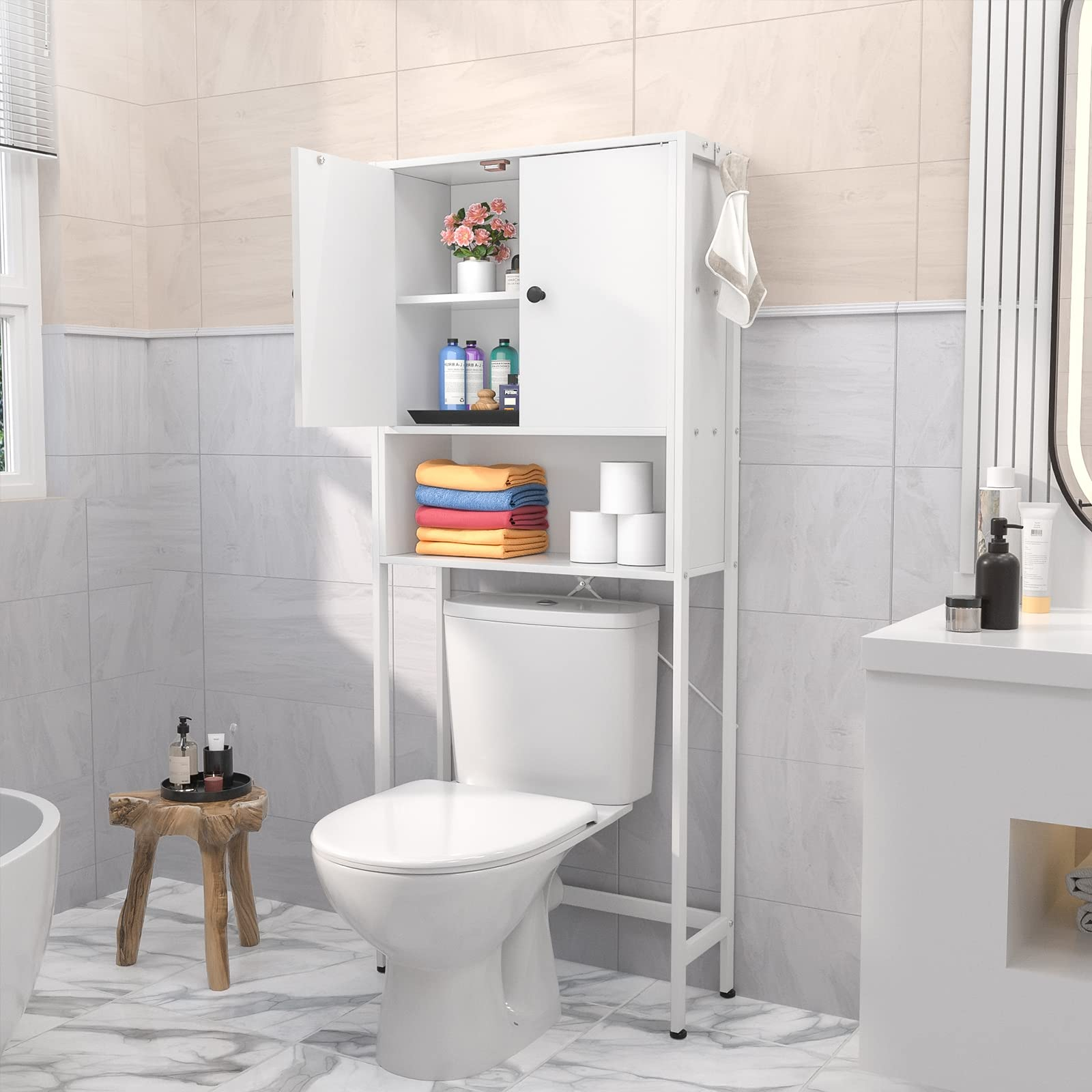Ecoprsio Over-The-Toilet Storage Cabinet Rack, Bathroom Organizer Shelf ... throughout Vega Over The Toilet Bathroom Storage Cabinet, White