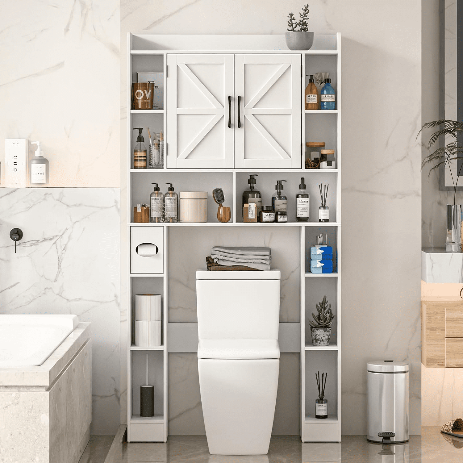 Farmhouse Storage Cabinet Over Toilet With Sliding Doors,Over The ... intended for Over The Toilet Storage Cabinet, Space-Saving Bathroom Storage Cabinet, Elements 2