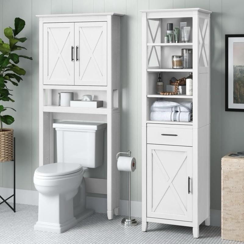 Flash Furniture Dune Farmhouse Over The Toilet Shelf Cabinet; Magnetic ... within Dune Farmhouse Over The Toilet Bathroom Storage Cabinet, White