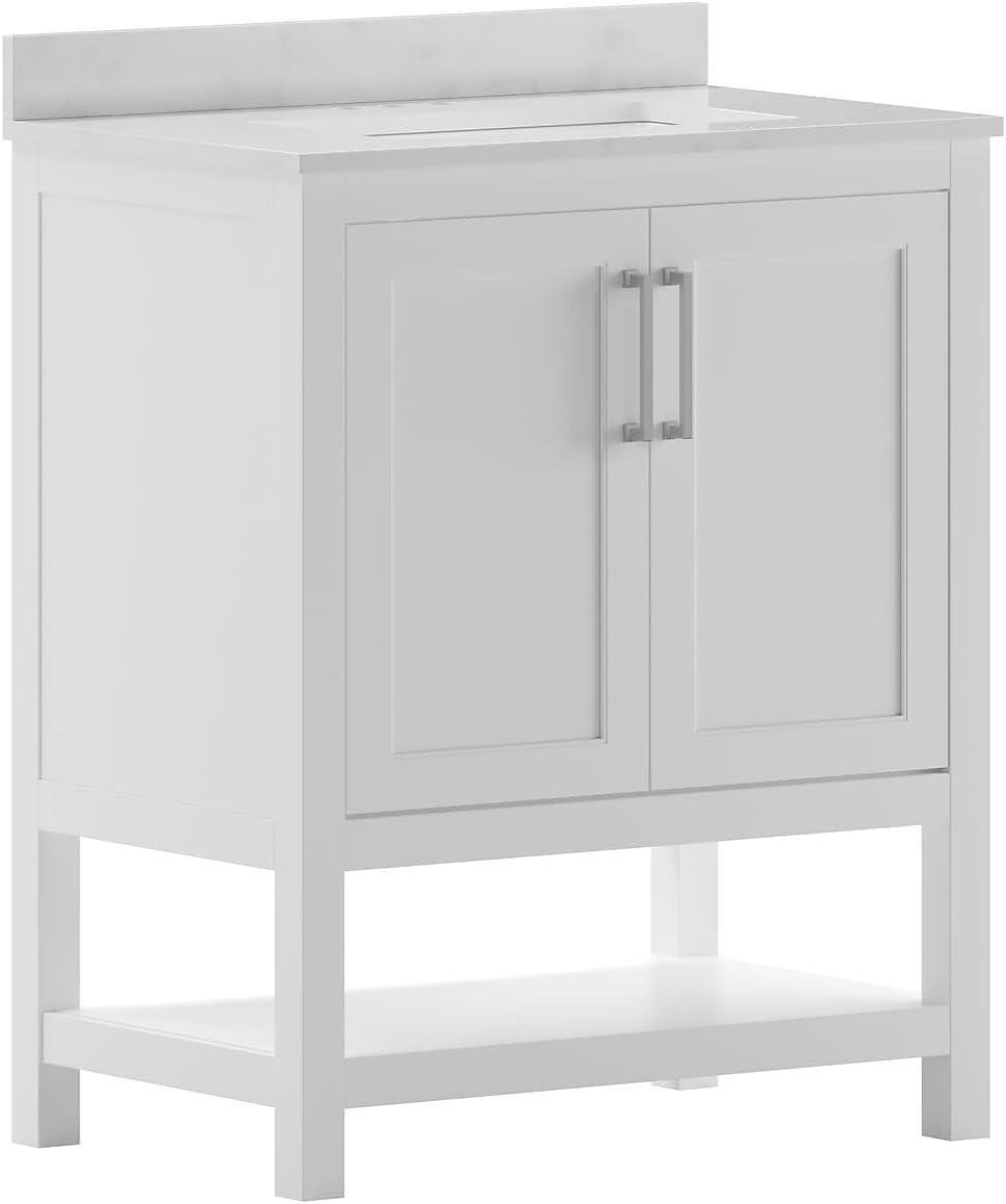 Flash Furniture Vega 30 Inch Bathroom Vanity With Sink Combo, Storage ... inside Creating organized bathroom spaces with strategic white cabinet placement