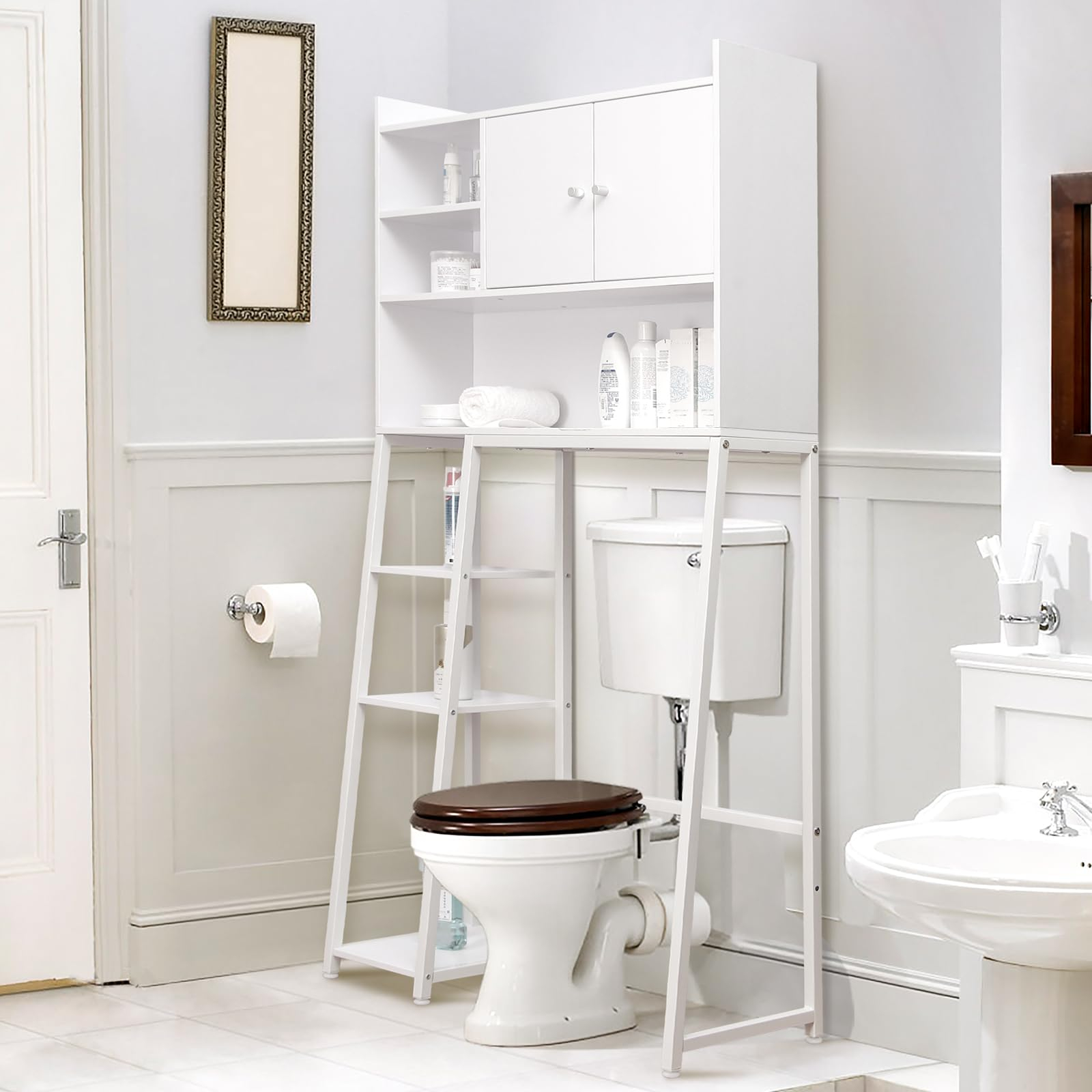 Flyzc Over The Toilet Storage Cabinet, Bathroom Organizer Over Toilet ... throughout Vega Over The Toilet Bathroom Storage Cabinet, White
