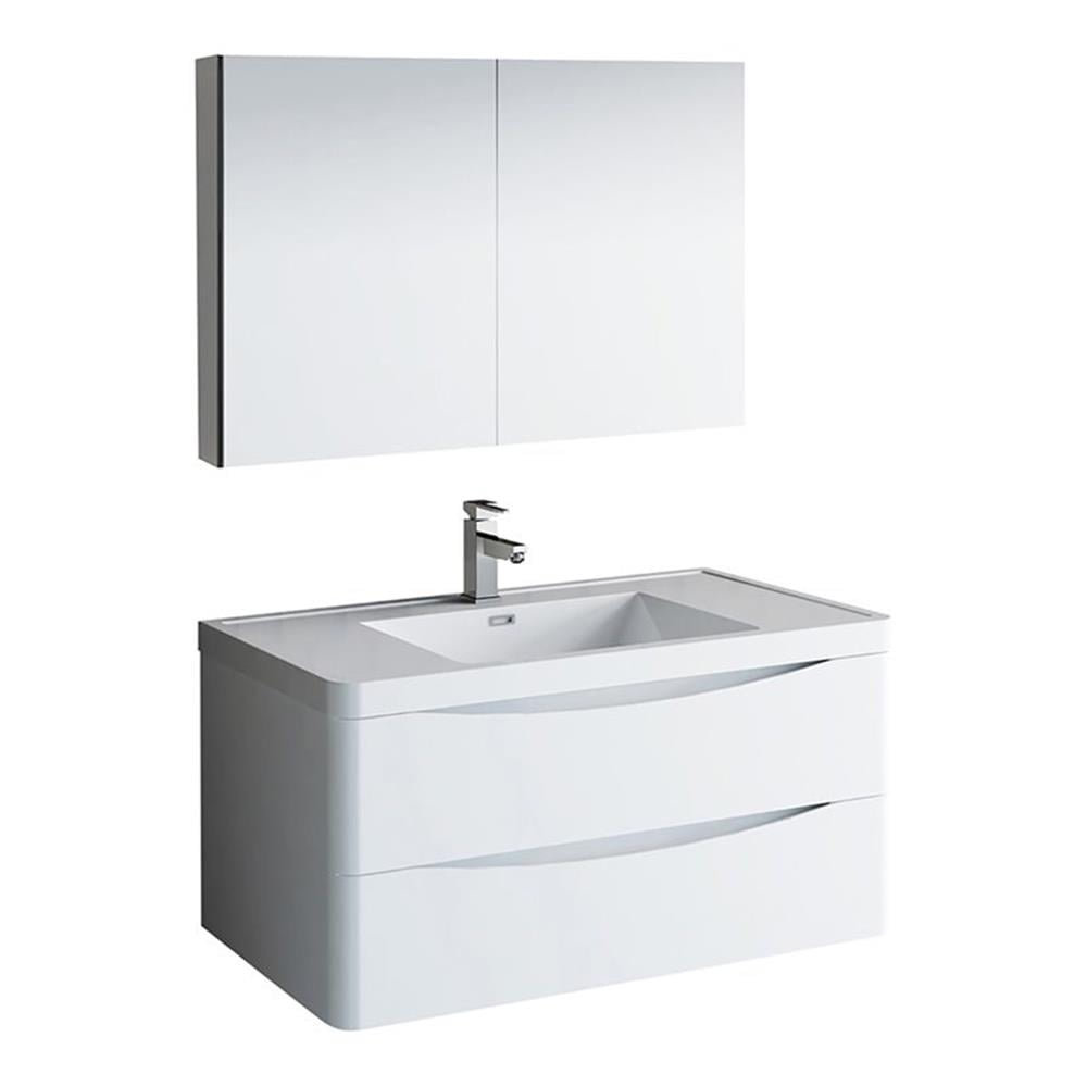 Fresca Tuscany 40" Glossy White Wall Hung Modern Bathroom Vanity With ... with regard to Fresca Fcb9024Wh Tuscany 24" Glossy White Wall Hung Modern Bathroom Cabinet