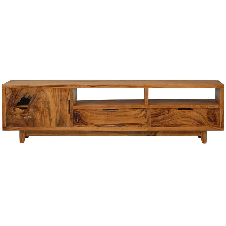 Gerunda Live Edge Suar Wood Media Center With 1 Door/2 Drawers | Wood ... throughout Turin Live Edge Suar Wood Media Center