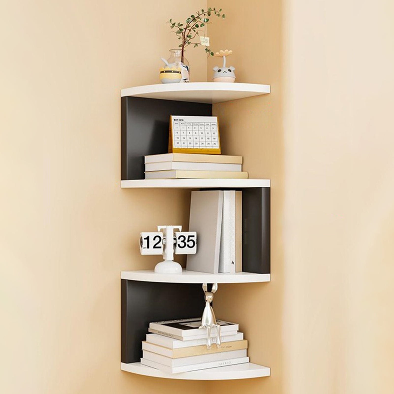 Hiroekza 4-Tier Wood Corner Shelf Wall Mount Floating Shelves - Wooden ... throughout Designing Functional Bathroom Organization with 4-Tier Storage Units