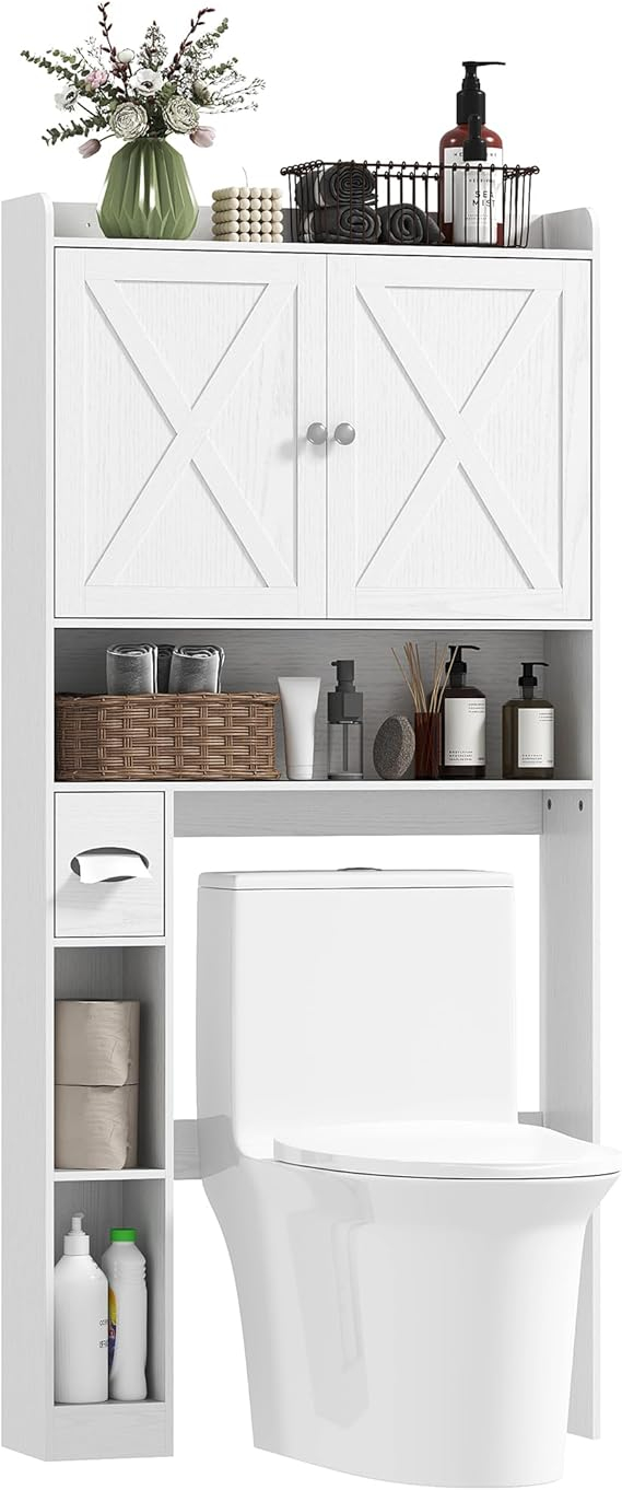 Homcom Over The Toilet Storage Cabinet, Farmhouse Above Toilet Bathroom ... intended for Dune Farmhouse Over The Toilet Bathroom Storage Cabinet, White