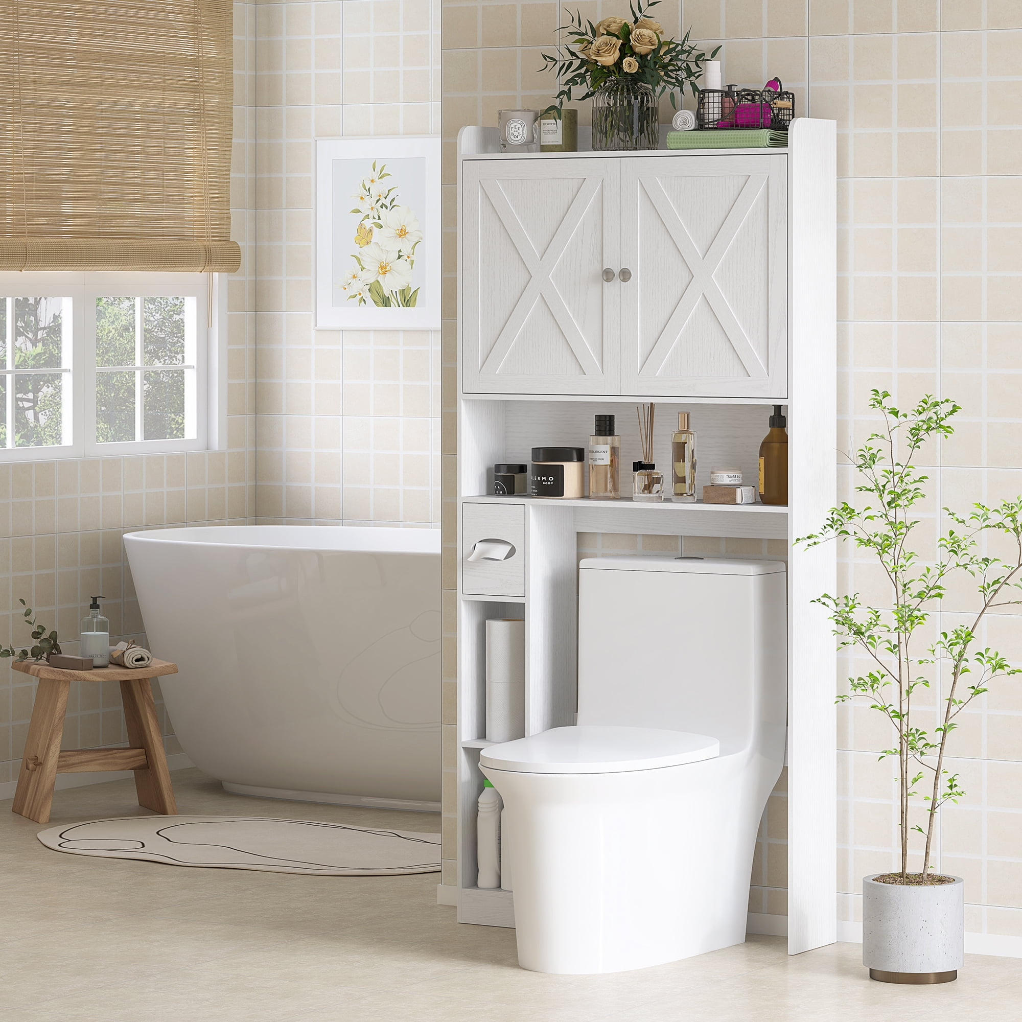 Homcom Over The Toilet Storage Cabinet, Farmhouse Above Toilet Bathroom ... regarding The Art of Choosing the Right Over-Toilet Storage for Your Home
