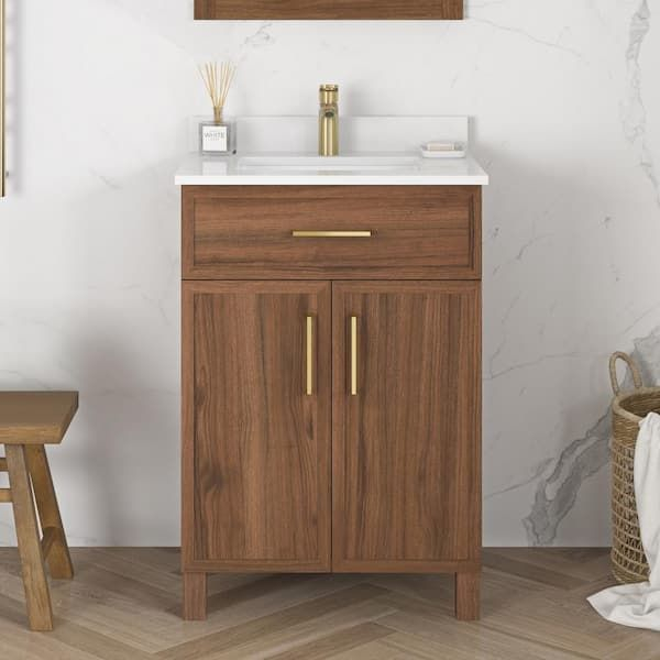 Home Decorators Collection Bilston 24 In. Single Sink Spiced Walnut ... inside Understanding the Appeal of Walnut Finish in Modern Bathroom Design
