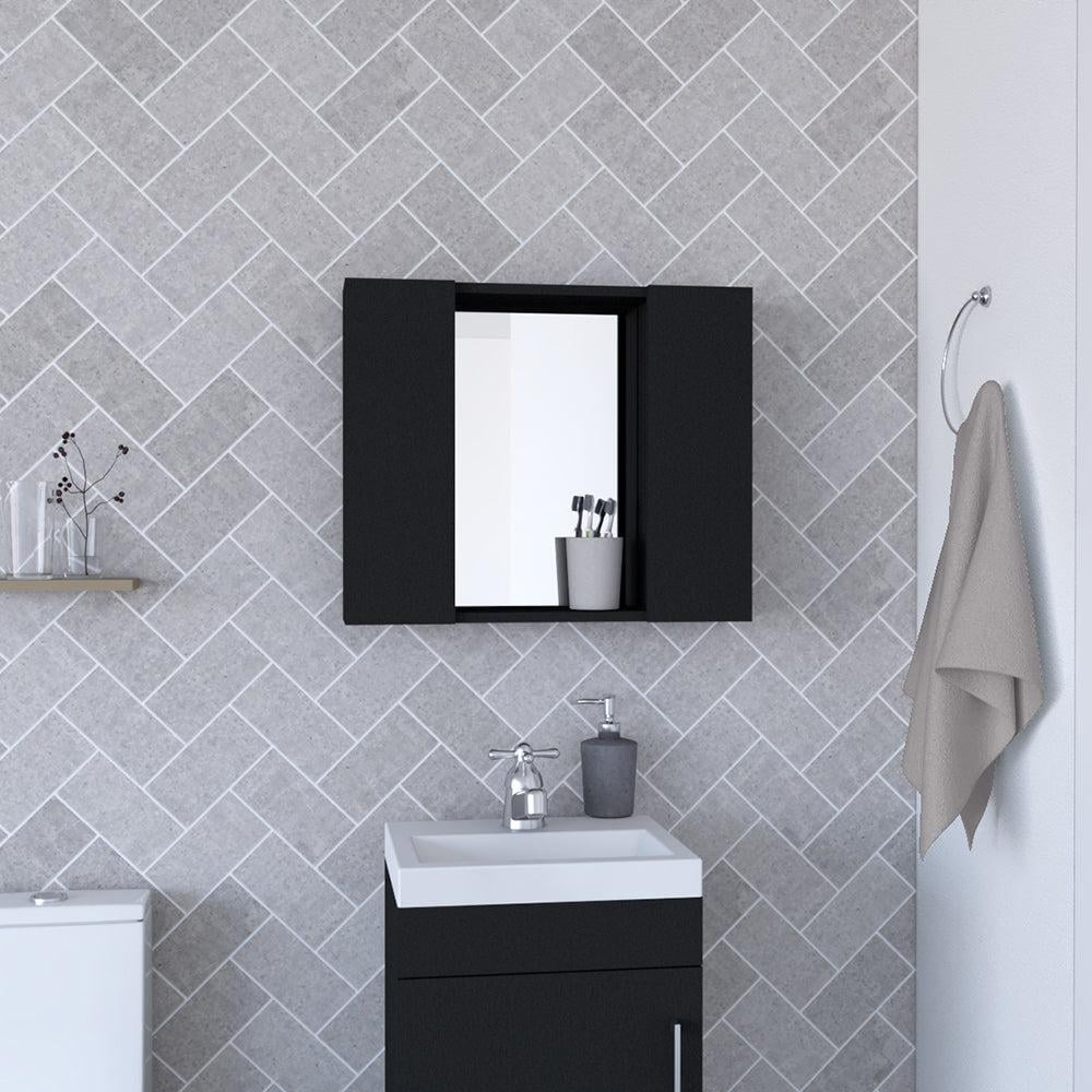 Hops Small Bathroom Medicine Cabinet, Double Door, Mirror, Black Wengue ... with Exploring the Cultural Significance of Black Wengue in Roma Healing Practices