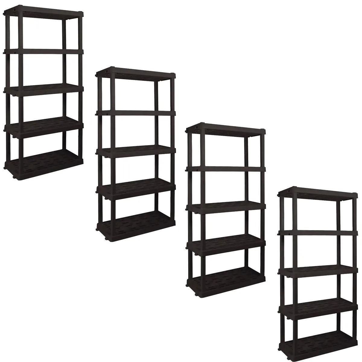 Hyper Tough 5-Tier Plastic Garage Storage Shelving Unit 4 Pack for Lomax 5 Tier Storage Shelf Unit, Black