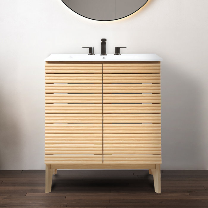 Jonathan Y Calandre 30" Slat Modern Farmhouse 2-Shelf Bath Vanity ... in 20" Linear Slat Modern 2-Shelf Bath Vanity Cabinet Only, Sink Basin Not Included