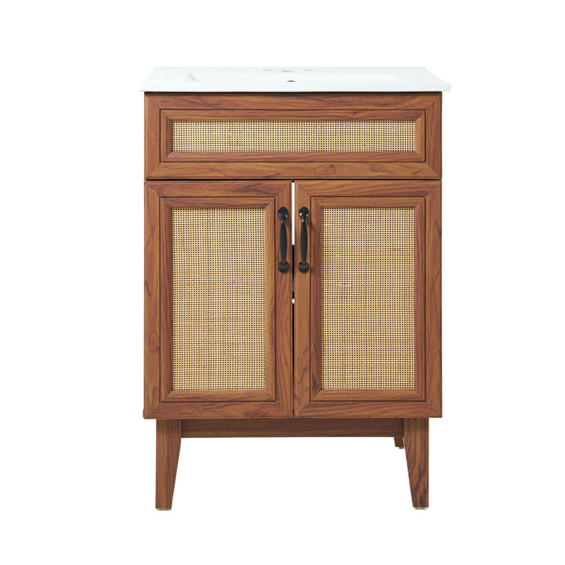 Jonathan Y Javer 24" Rattan Modern Farmhouse 2-Shelf Bath Vanity ... inside Choosing the Right Material for Your Bathroom Furniture
