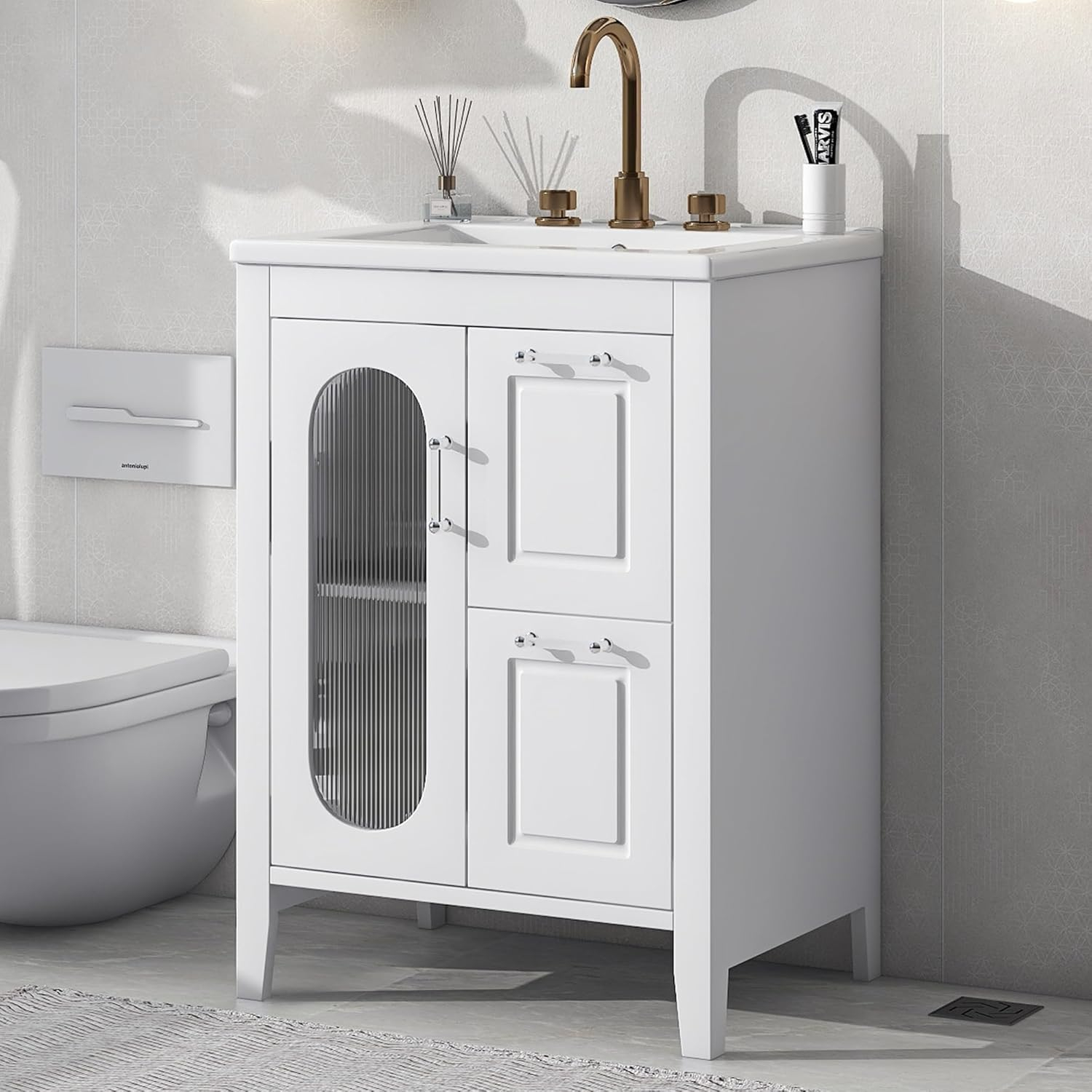 Ktfhvgy 24" Bathroom Vanity With Sink,Open-Shelving Freestanding Single ... regarding Design Considerations for Choosing a 24 inch White Vanity Cabinet