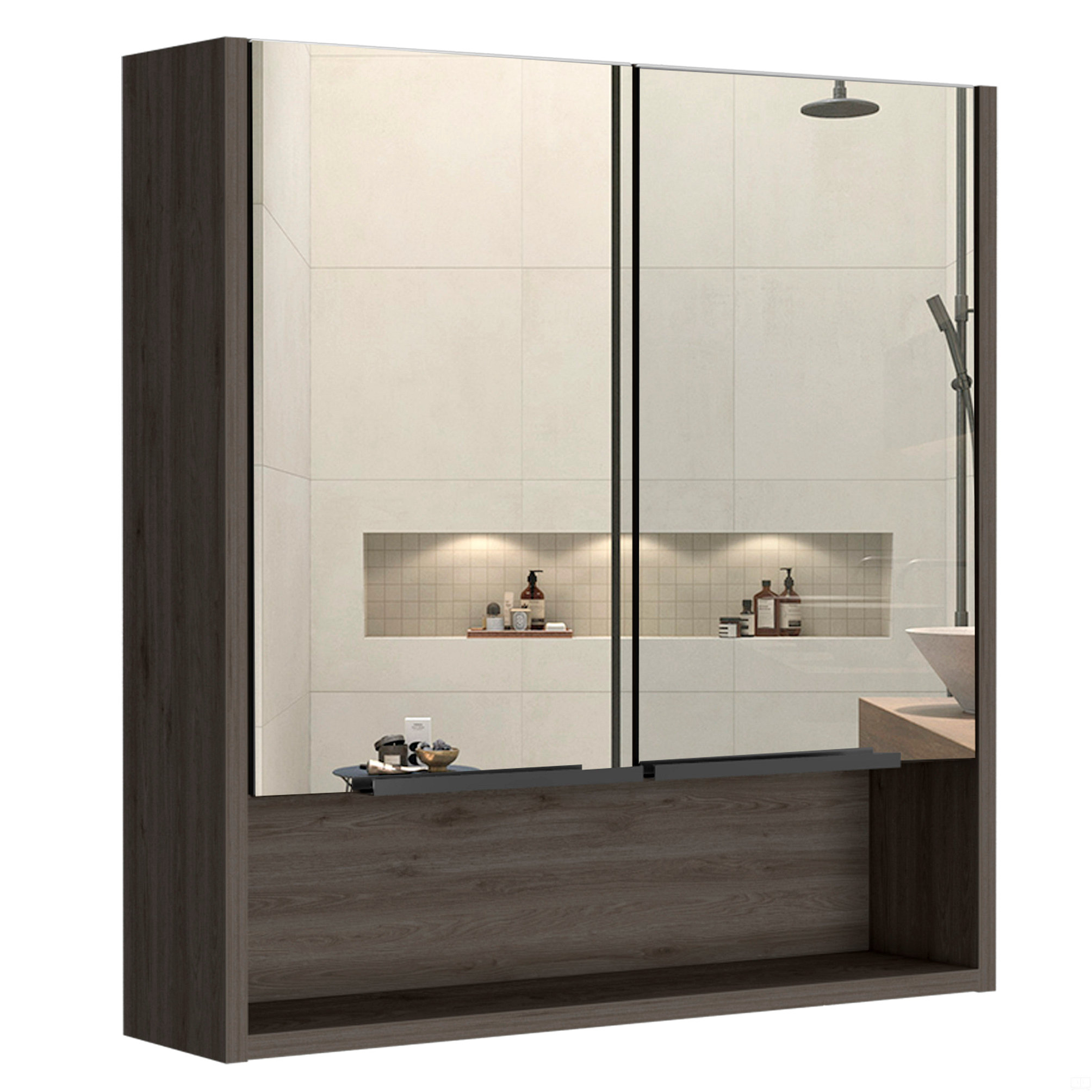 Latitude Run® Mirror Cabinet, Three Internal Shelves, One Open Shelf ... for Exploring the Functionality of Single-Door Medical Storage Units