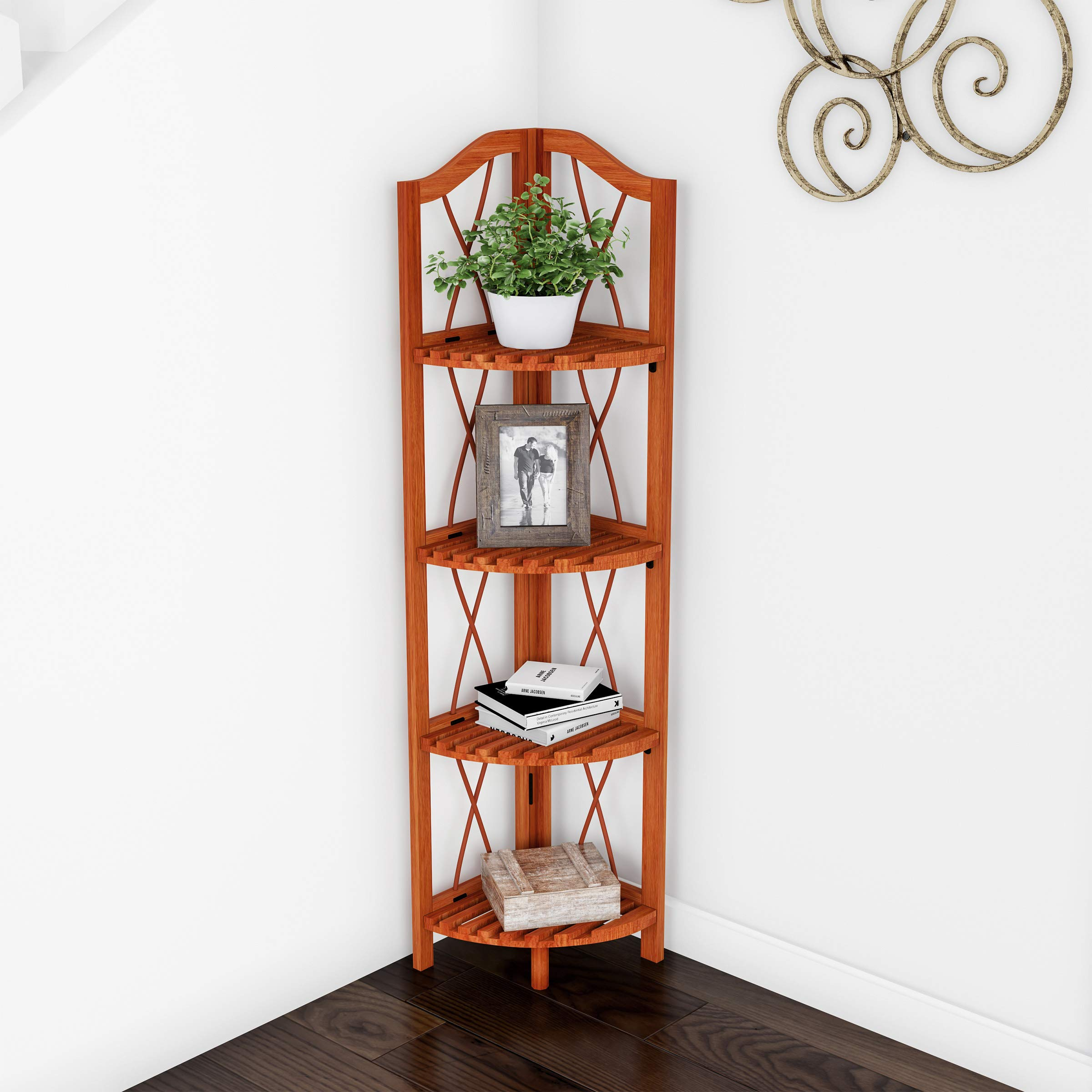 Lavish Home Folding Corner Shelf-4 Tier Wooden Bookcase-For Display ... inside Olivia 4-Tier Wood Corner Bathroom Shelves