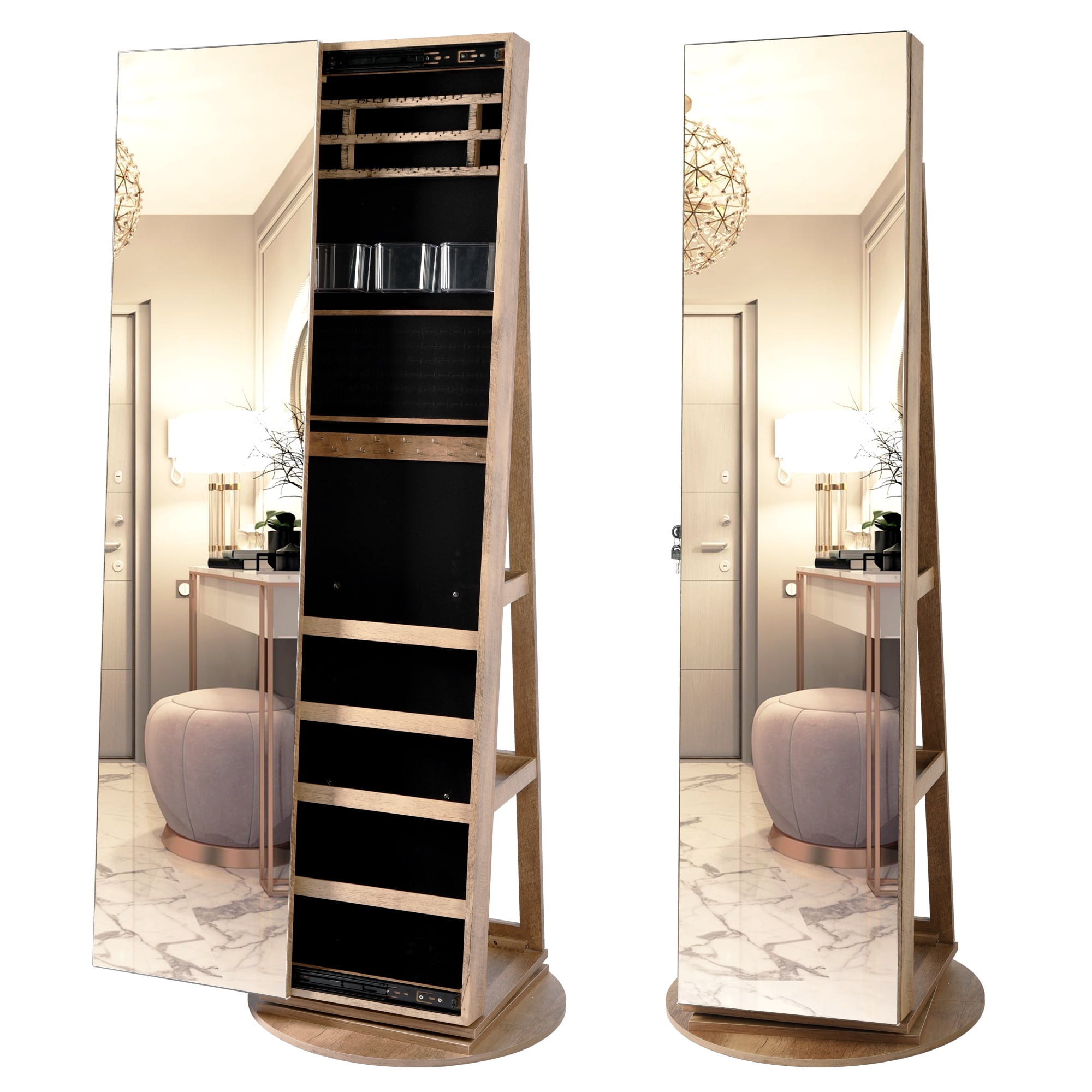 Lvsomt 360° Swivel Jewelry Cabinet, Full Length Mirror, Lockable, Rear ... within How Contemporary Home Furnishings Balance Functionality and Aesthetics