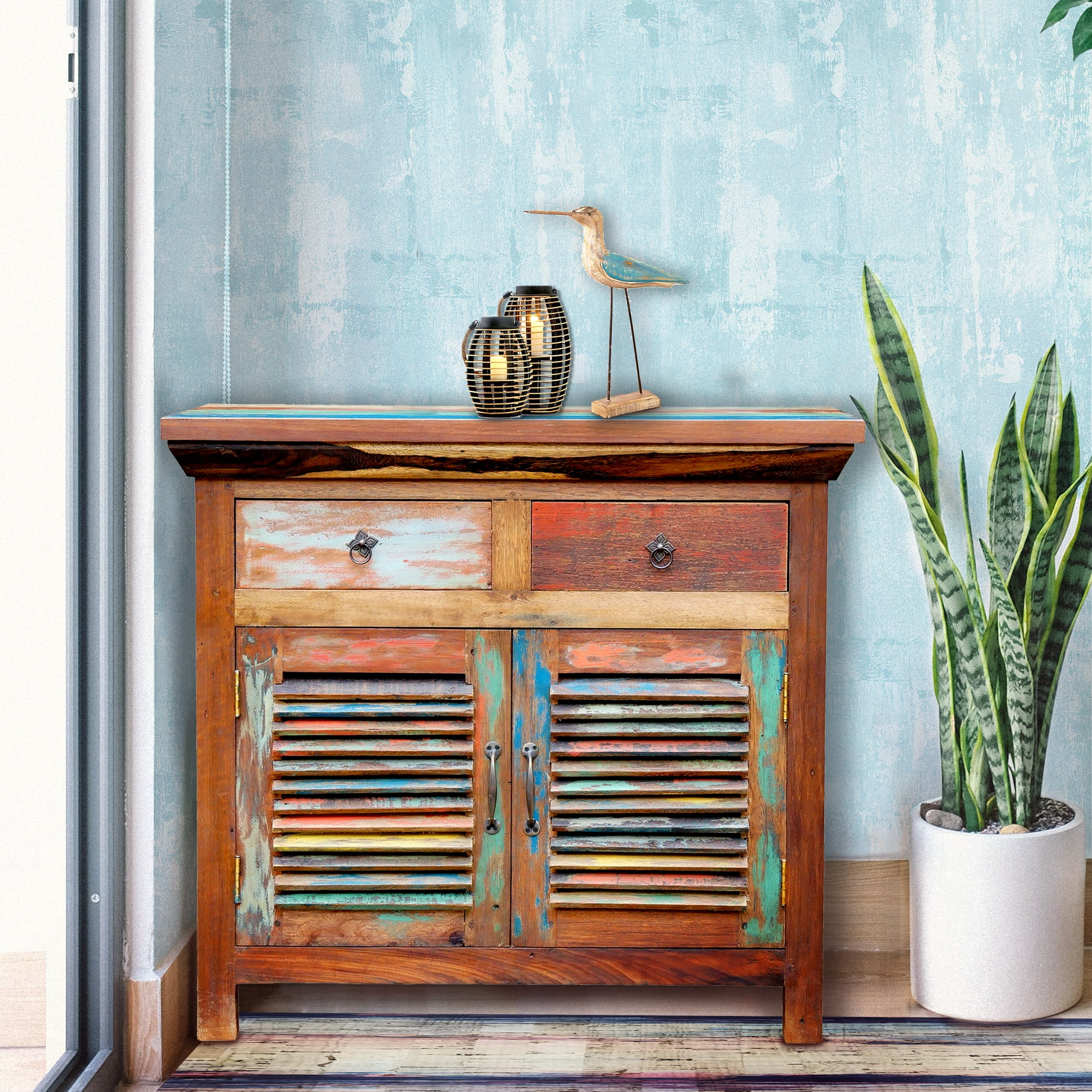 Marina Del Rey Chest With 2 Slatted Doors, 2 Drawers Made From Recycled ... with regard to Understanding the craftsmanship behind recycled teak wood cabinetry