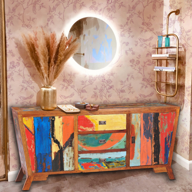 Marina Del Rey Recycled Teak Wood Cone Shaped Linen Cabinet, 72Wx33H ... regarding Marina Del Rey Recycled Teak Wood Linen Cabinet