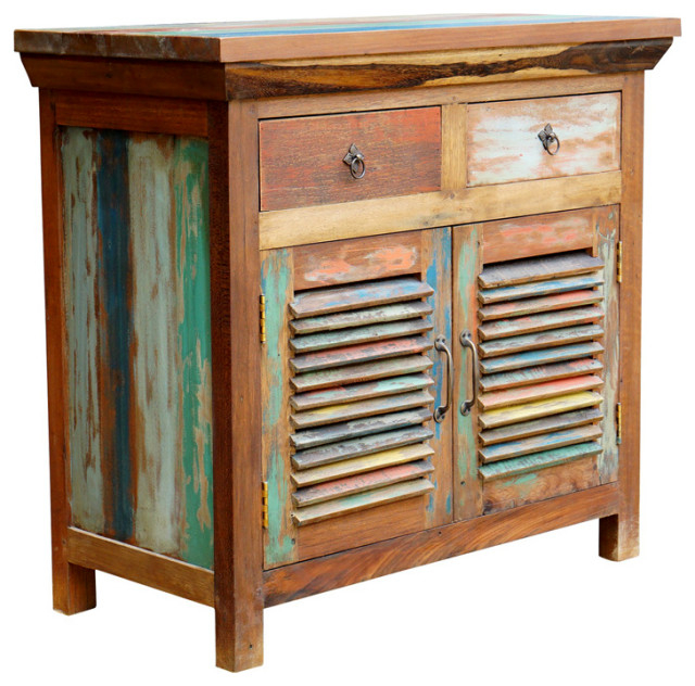 Marina Del Rey Recycled Teak Wood Louvered Linen Cabinet, 2 Doors And 2 ... with Crafting timeless storage with Marina Del Rey's signature recycled teak wood technique