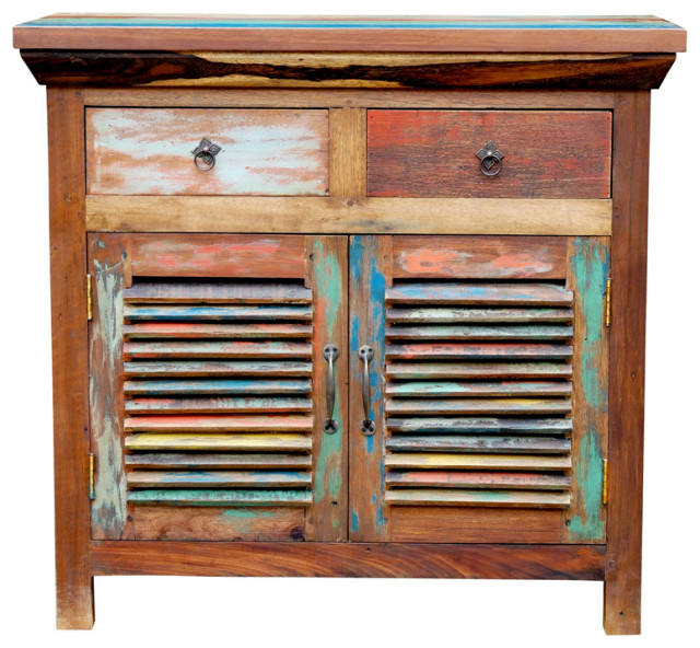 Marina Del Rey Recycled Teak Wood Louvered Linen Cabinet, 2 Doors And 2 ... within Understanding the craftsmanship behind recycled teak wood cabinetry
