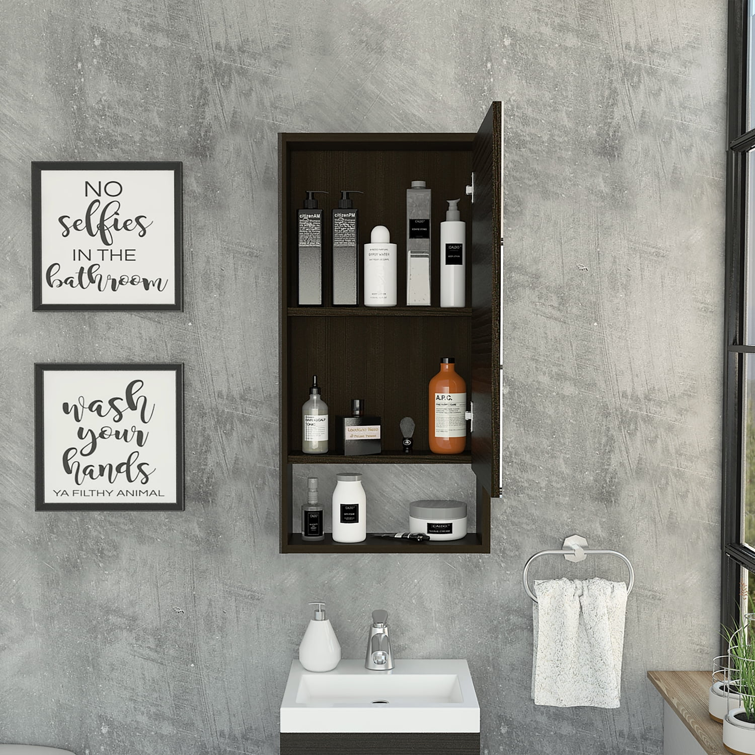 Medicine Cabinet Irvine One External Shelf Black Wengue Finish ... inside Roma Mirrored Medicine Cabinet Black Wengue