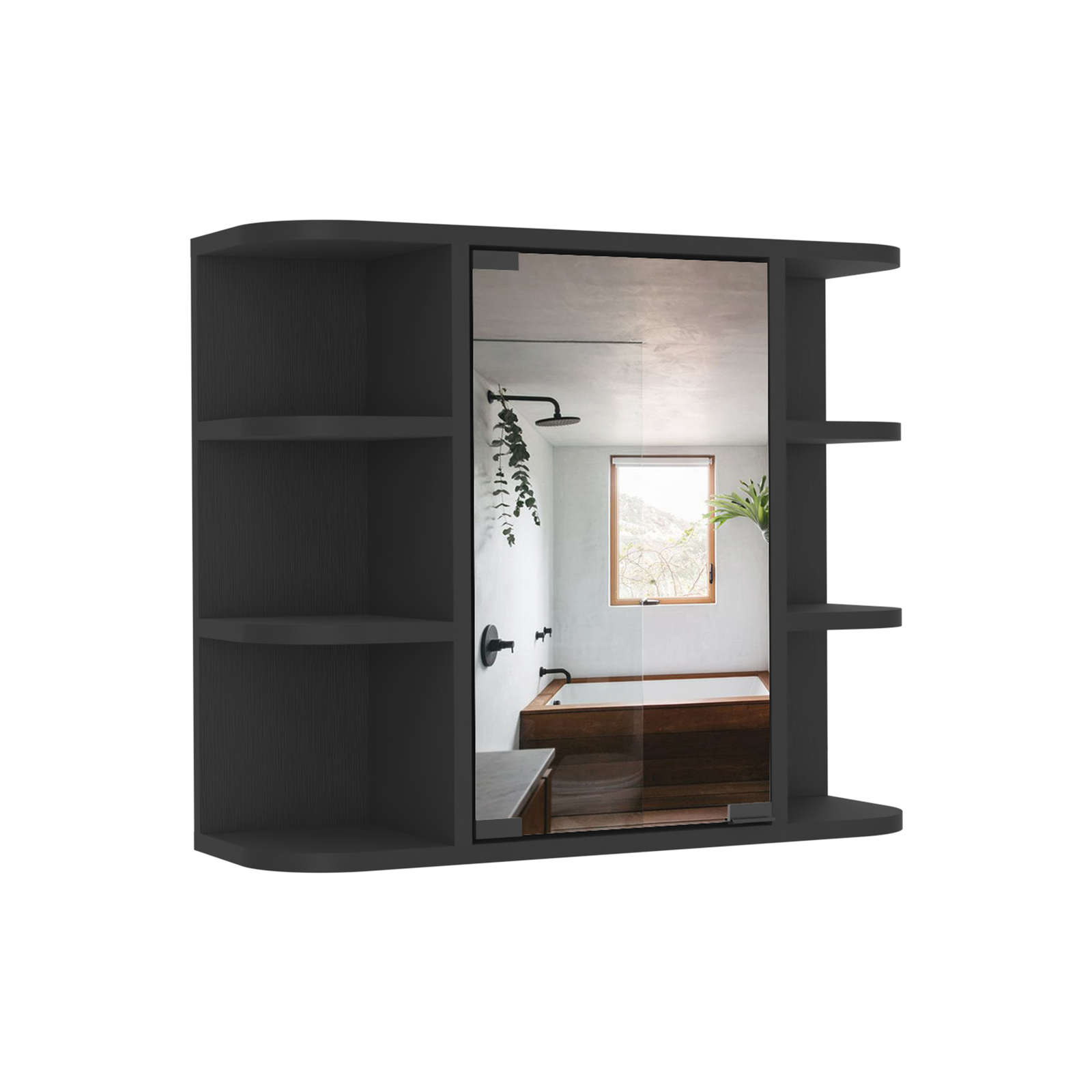 Medicine Cabinet Milano,Six External Shelves Mirror, Black Wengue ... intended for Roma Mirrored Medicine Cabinet Black Wengue