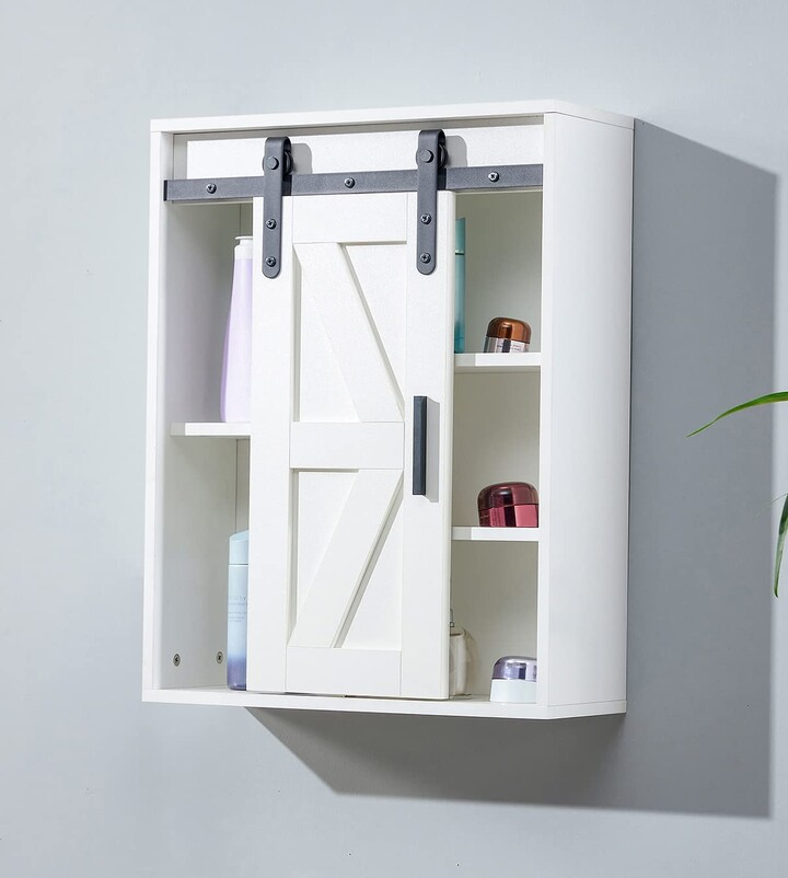 Miracol Bathroom Wall Storage Cabinet - Modern Sliding Barn Door And 5 ... for The Hidden Art of Streamlining Your Bathroom with Wall-Mounted Units