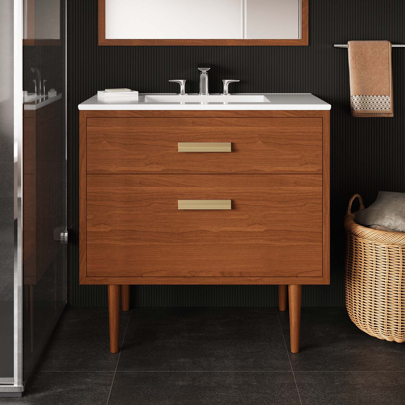 Modway Cassia 36" Teak Wood Bathroom Vanity Cabinet (Sink Basin Not ... inside Birdie 36" Teak Wood Bathroom Vanity Cabinet (Sink Basin Not Included) - Natural