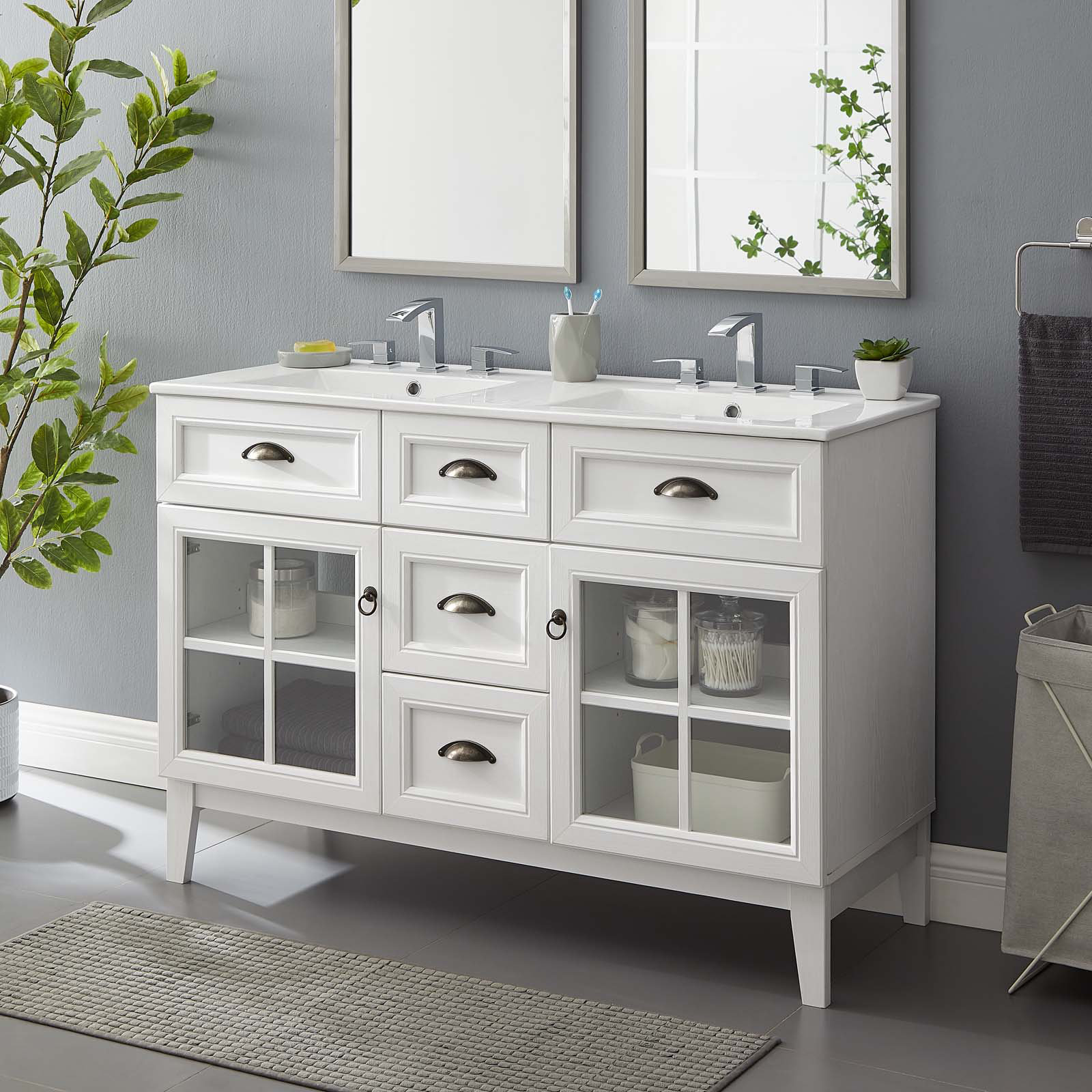 Modway Isle 48" Double Bathroom Vanity Cabinet & Reviews | Wayfair with Design Tips for Installing a Double Vanity in Your Home Bathroom