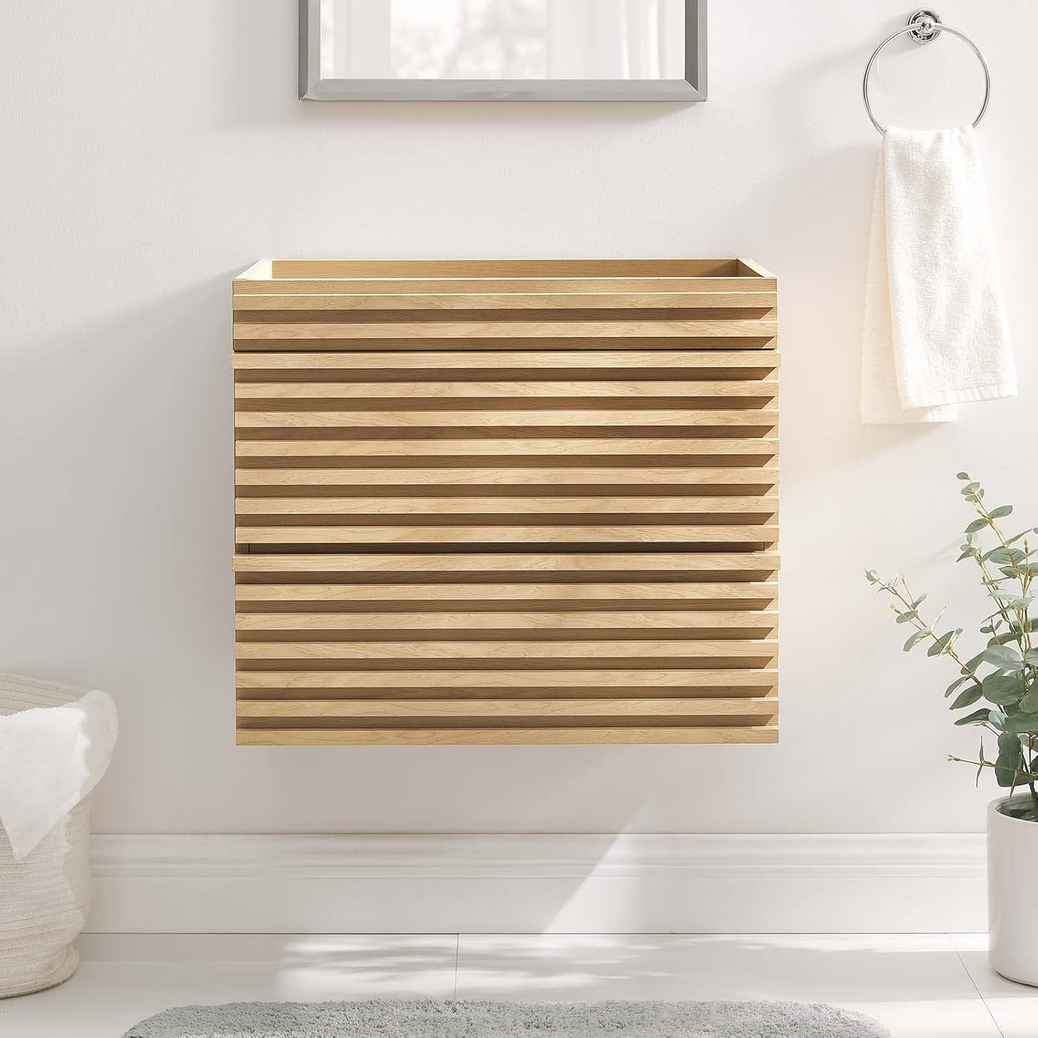 Modway Render 24" Wall-Mount Bathroom Vanity Cabinet In Oak-Sink Basin ... intended for Exploring Design Options for Modern Wall-Mount Bathroom Vanities