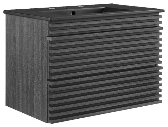 Modway Render 30" Mdf Wood Wall-Mount Bathroom Vanity In Charcoal/Black ... throughout Choosing the Right Charcoal Vanity for Your Space