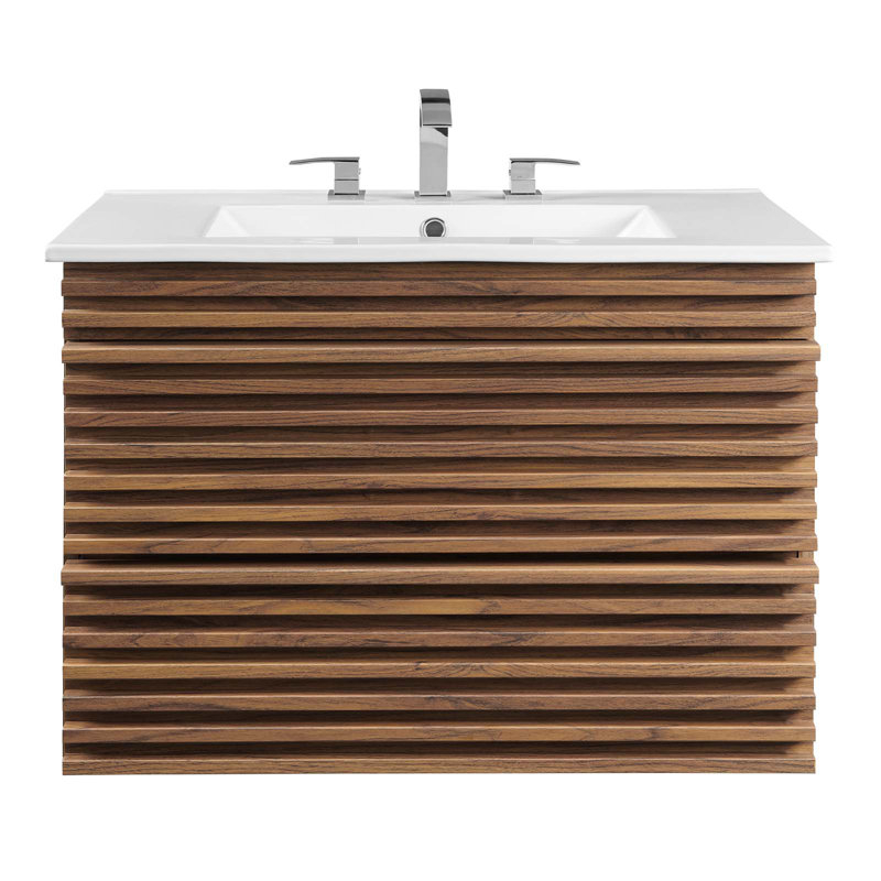 Modway Render 30" Wall-Mount Bathroom Vanity "& Reviews" | Wayfair in Maximizing Storage in Minimalist Bathrooms with Wall-Mount Solutions