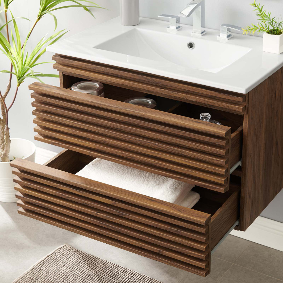 Modway Render 30" Wall-Mount Bathroom Vanity & Reviews | Wayfair with Maximizing Storage in Minimalist Bathrooms with Wall-Mount Solutions