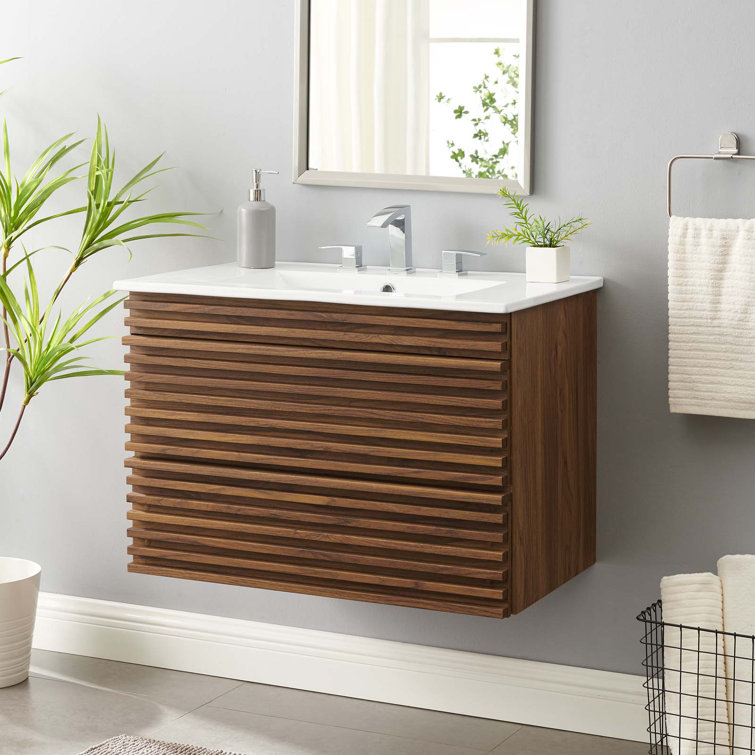 Modway Render 30" Wall-Mount Bathroom Vanity & Reviews | Wayfair within Render 30 Wall-Mount Bathroom Vanity