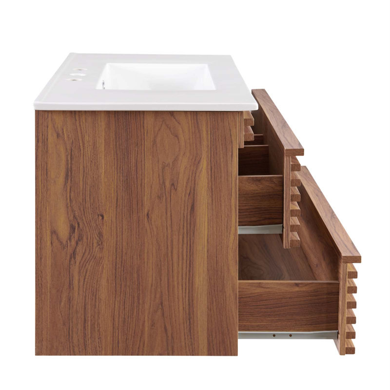 Modway Render 36" Wall-Mount Bathroom Vanity & Reviews | Wayfair in Space-Saving Solutions: Maximizing Small Bathrooms with Wall-Mount Vanities